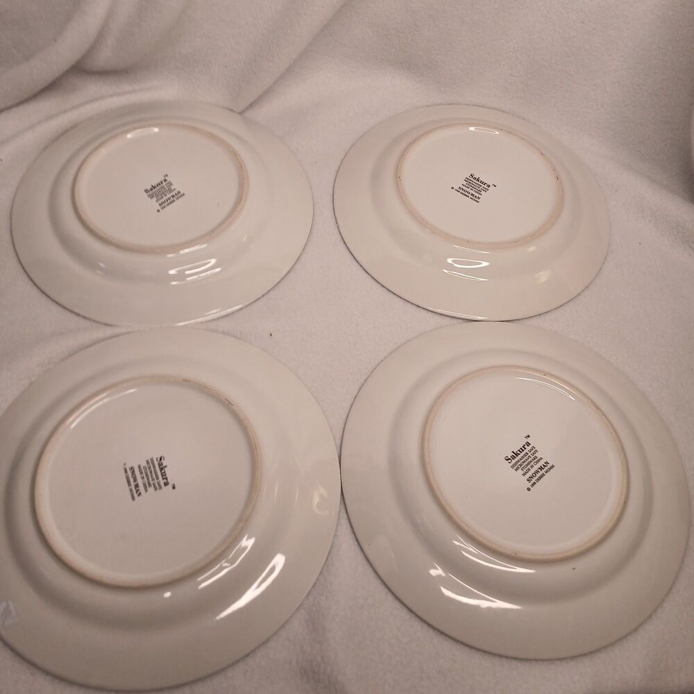 4 Salad Plates Sakura Debbie Mumm 4 Designs Snowman Vintage Stoneware 1997 - Picture 12 of 13